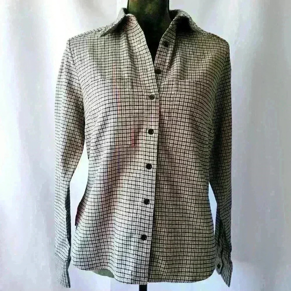 😍 NWT 😍 Banana Republic Womens Cotton Flannel Shirt, Black/Tan/Cream, Size S - Picture 2 of 8